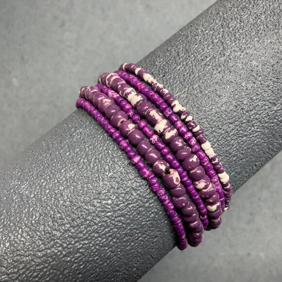 Magenta Seed Bead Stretch Bracelets Lot of 6 Purple Marbled White Bold Vintage - Picture 1 of 3